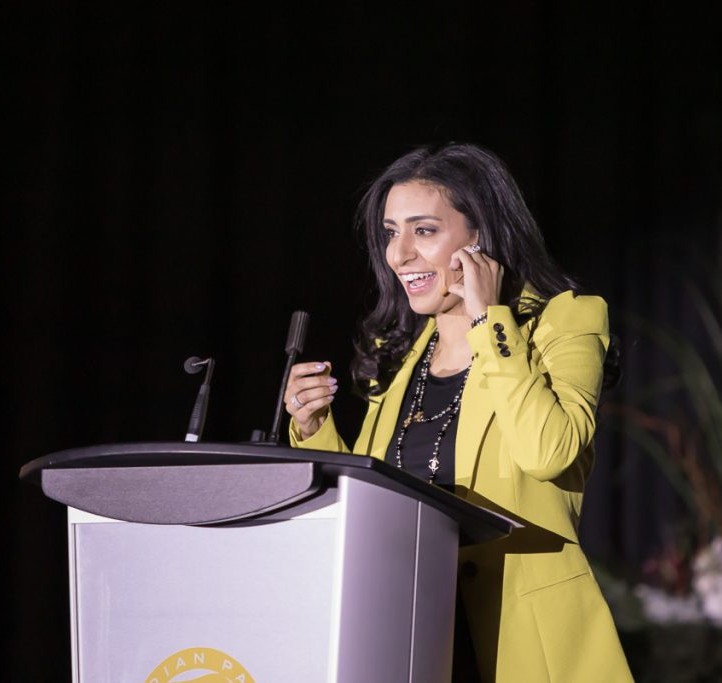 Manjit Minhas delivering a keynote